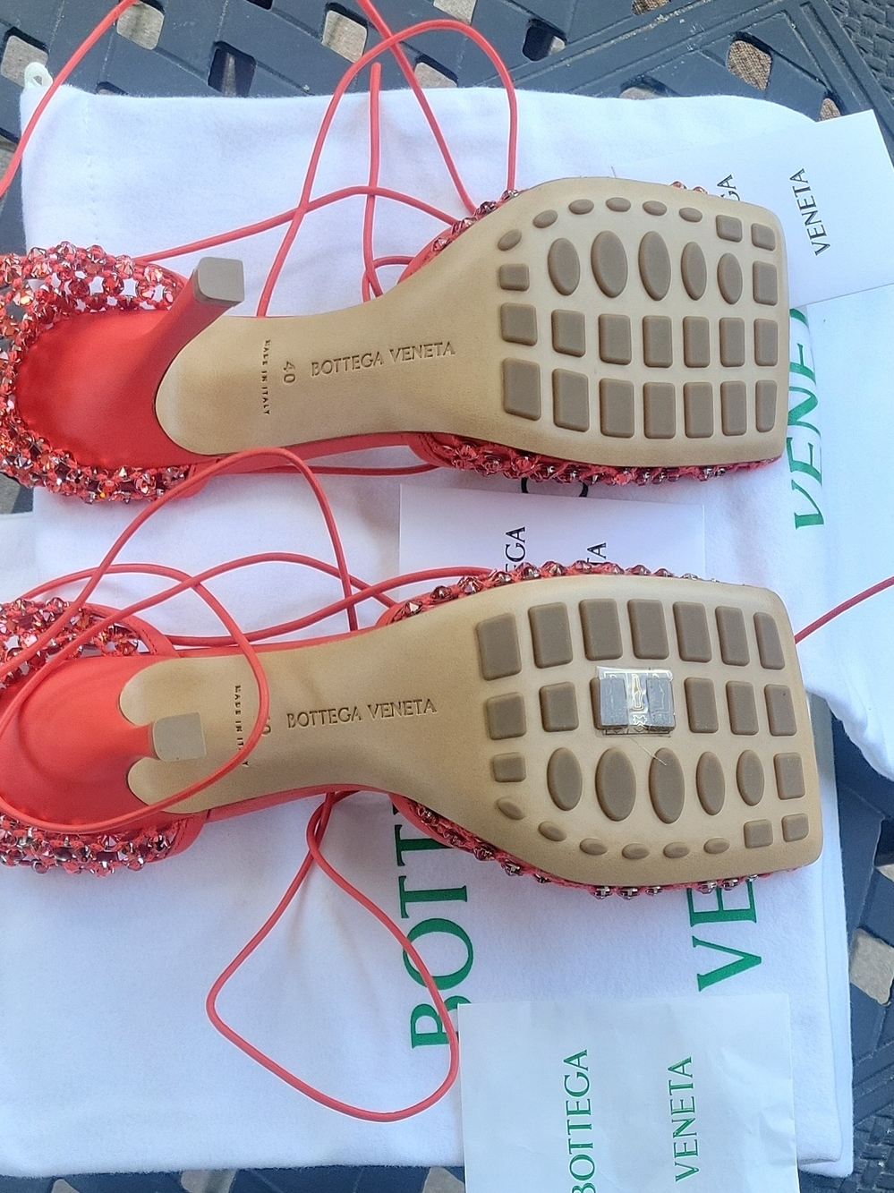 Bottega Veneta Coral Crystal Lace-Up Square-Toe Heels - Picture 4 of 5
